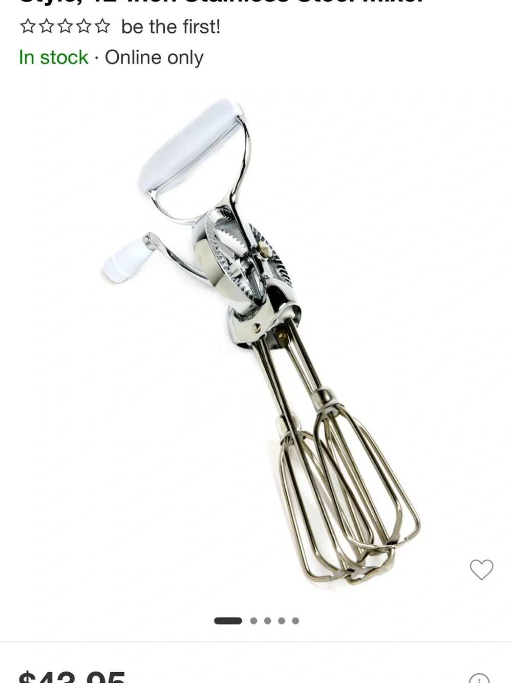 Stainless Steel Mixer Norpro Egg Beater Classic Hand Crank Style 12 inch